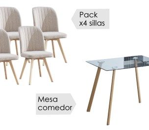 Conjunto mesa Acnes + 4 sillas Lane