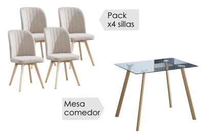 Conjunto mesa Acnes + 4 sillas Lane