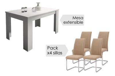 Conjunto mesa corfu blanca + sillas san beig