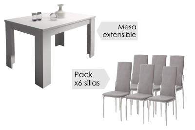 Conjunto mesa corfu blanca + 6 sillas sakura marengo