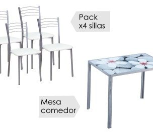 Conjunto mesa fija Flores + 4 sillas mod.20