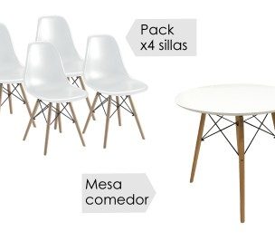 Conjunto mesa redonda y 4 sillas Dinamarca blanco