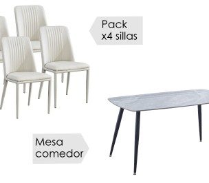 Conjunto mesa Sander + 4 sillas Rowena
